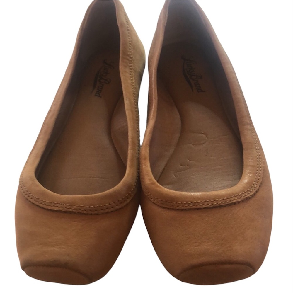Women's Lucky Brand Santana Brown Leather Square Toe Ballet Flats Size 6